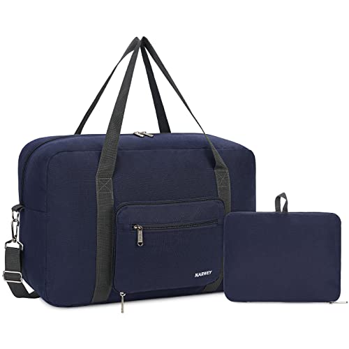 For Spirit Airlines Personal Item Bag 18x14x8 Foldable Travel Duffel Bag Tote Carry on Luggage for Women and Men (Dark Blue (with Shoulder Strap))