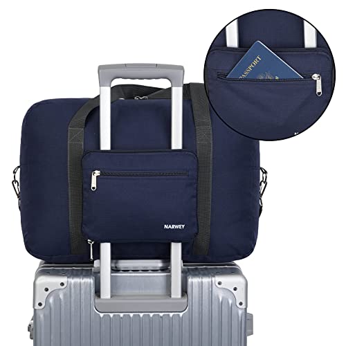 For Spirit Airlines Personal Item Bag 18x14x8 Foldable Travel Duffel Bag Tote Carry on Luggage for Women and Men (Dark Blue (with Shoulder Strap))