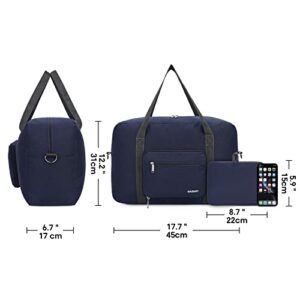 For Spirit Airlines Personal Item Bag 18x14x8 Foldable Travel Duffel Bag Tote Carry on Luggage for Women and Men (Dark Blue (with Shoulder Strap))