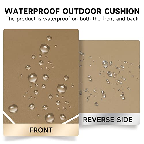 PNP FKJP 2 Pack Outdoor Chair Cushion 20" X 20" X 4", Waterproof Outdoor Seat Cushions with Non-Skid Ties, Khaki (Cushion + Cover)