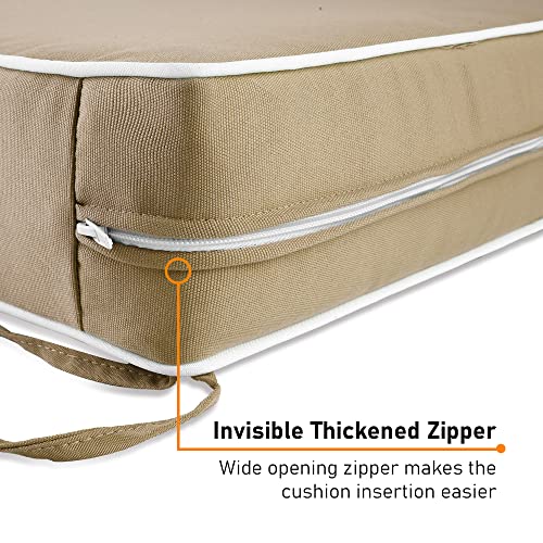 PNP FKJP 2 Pack Outdoor Chair Cushion 20" X 20" X 4", Waterproof Outdoor Seat Cushions with Non-Skid Ties, Khaki (Cushion + Cover)