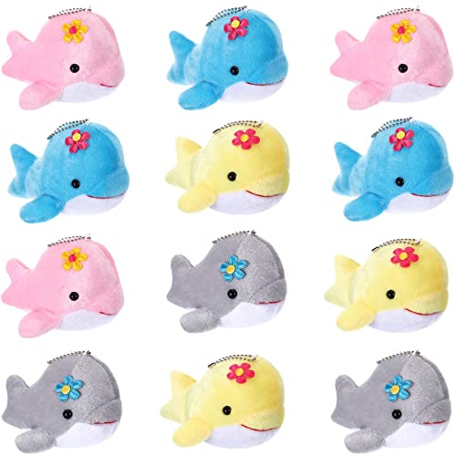 Zomiboo 12 Pcs Mini Animal Plush Toys Dolphin Stuffed Animals Sea Turtle Stuffed Animals Small Tiny Ocean Mini Plush Toys for Keychain Decoration Baby Xmas Bag Fillers Stocking Stuffs (Dolphin)