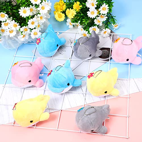 Zomiboo 12 Pcs Mini Animal Plush Toys Dolphin Stuffed Animals Sea Turtle Stuffed Animals Small Tiny Ocean Mini Plush Toys for Keychain Decoration Baby Xmas Bag Fillers Stocking Stuffs (Dolphin)