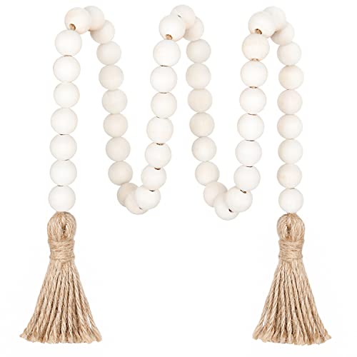 Meplait 39in Wood Bead Garland Farmhouse with Tassels,Versatile Prayer Beads Boho Chic Wall Hanging Home Decor(Natural)