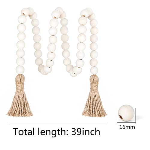 Meplait 39in Wood Bead Garland Farmhouse with Tassels,Versatile Prayer Beads Boho Chic Wall Hanging Home Decor(Natural)