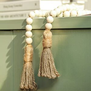 Meplait 39in Wood Bead Garland Farmhouse with Tassels,Versatile Prayer Beads Boho Chic Wall Hanging Home Decor(Natural)