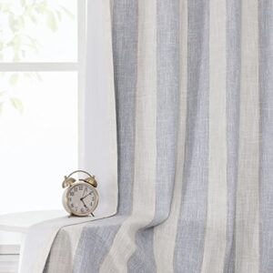 west lake blue and beige 100 blackout curtain 2 panels 63 inches long thermal insulated linen blend grommet blackout window treatment blue white vertical striped for bedroom living room, 50" wx63 l