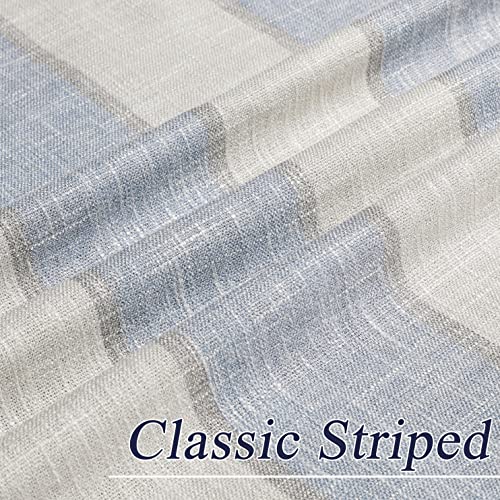 WEST LAKE Blue and Beige 100 Blackout Curtain 2 Panels 63 Inches Long Thermal Insulated Linen Blend Grommet Blackout Window Treatment Blue White Vertical Striped for Bedroom Living Room, 50" Wx63 L