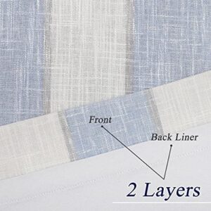 WEST LAKE Blue and Beige 100 Blackout Curtain 2 Panels 63 Inches Long Thermal Insulated Linen Blend Grommet Blackout Window Treatment Blue White Vertical Striped for Bedroom Living Room, 50" Wx63 L