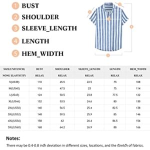 JMIERR Men's Summer Casual Stylish Short Sleeve Button-Up Shirts Cotton Linen Vertical Striped Business Dress Shirts Beach Cruise Shirt Resort Wear Old Money Aesthetic Clothes, US 43(L), Sky Blue