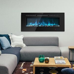 Kentsky 30 inches Electric Fireplace Inserts, Recessed and Wall Mounted Fireplace Heater, Linear Fireplace w/Thermostat, Remote & Touch Screen, Multicolor Flame, Timer, Logs & Crystal, 750W/1500W