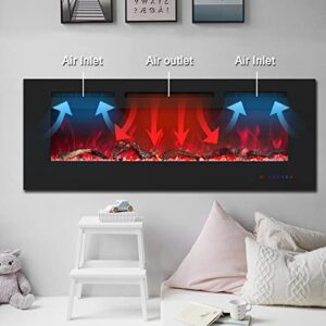 Kentsky 30 inches Electric Fireplace Inserts, Recessed and Wall Mounted Fireplace Heater, Linear Fireplace w/Thermostat, Remote & Touch Screen, Multicolor Flame, Timer, Logs & Crystal, 750W/1500W