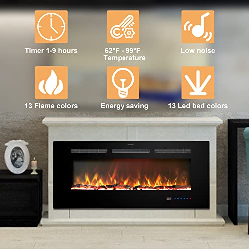 Kentsky 30 inches Electric Fireplace Inserts, Recessed and Wall Mounted Fireplace Heater, Linear Fireplace w/Thermostat, Remote & Touch Screen, Multicolor Flame, Timer, Logs & Crystal, 750W/1500W