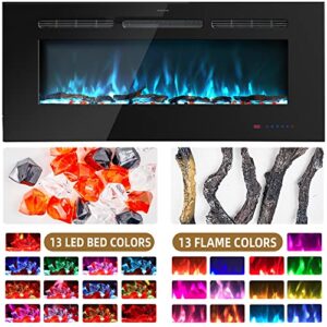 Kentsky 30 inches Electric Fireplace Inserts, Recessed and Wall Mounted Fireplace Heater, Linear Fireplace w/Thermostat, Remote & Touch Screen, Multicolor Flame, Timer, Logs & Crystal, 750W/1500W