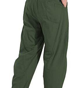 perdontoo Mens Linen Cotton Loose Fit Casual Lightweight Elastic Waist Summer Pants (Medium, Army Green)