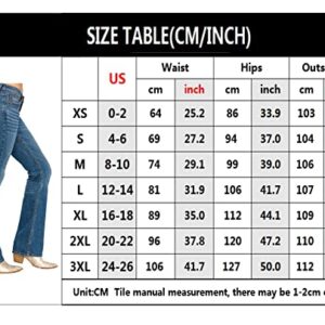 cffvdiz Bootcut Jeans for Women Mid Waist Slim Jeans Stretch Back Pocket Embroidered Bell Bottom Jeans,Blue,S