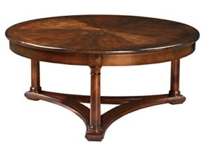 hekman furniture bailey round coffee table – macadamia finish, lower shelf, rustic american cherry veneers & select solids, lightly distressed, mid century modern living room furniture