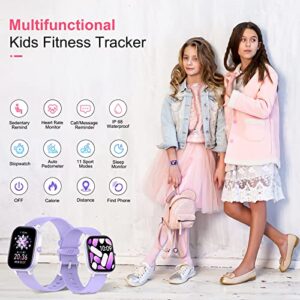 HENGTO Fitness Tracker Watch for Kids, IP68 Waterproof Kids Smart Watch with 1.4" DIY Watch Face 19 Sport Modes, Pedometers, Heart Rate, Sleep Monitor, Great Gift for Boys Girls Teens 6-16 (Purple)