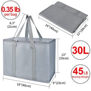 CIVJET Insulated Grocery Shopping Bags, X-Large Reusable Tote Bag for Travel, Doordash Food Cooler/Hot Delivery Bag, 3-Pack, Gray