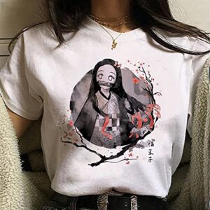 YAFUBO Women's Anime Shirt Nezuko 3D Printed Light Weight Crew T-Shirt White