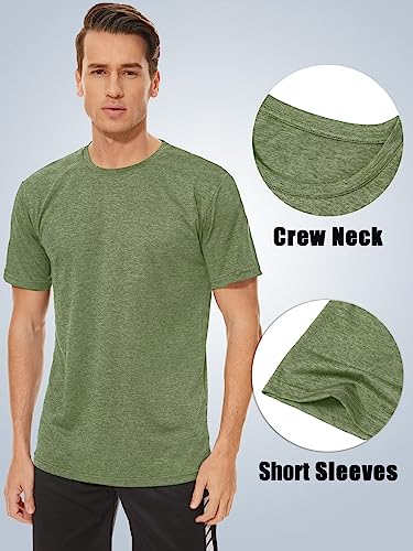 TACVASEN Men's Workout T Shirts Athletic Fit Shirts Gym T Shirts Dry Fit Shirts Running Shirts Active Tees Shirts Summer Fitness Shirts for Men Green