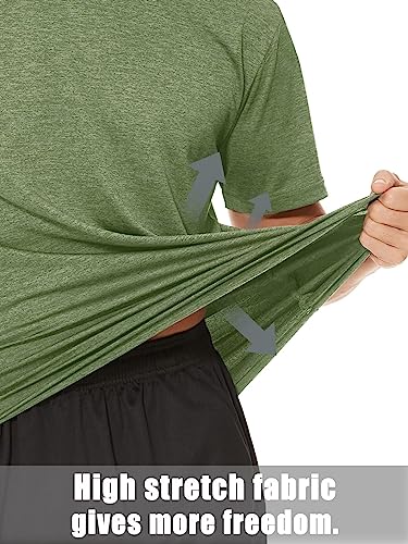 TACVASEN Men's Workout T Shirts Athletic Fit Shirts Gym T Shirts Dry Fit Shirts Running Shirts Active Tees Shirts Summer Fitness Shirts for Men Green