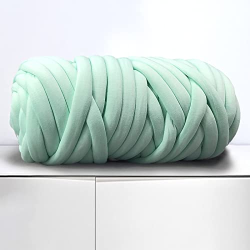 Arm Knitting Yarn for Chunky Braided Knot Throw Blanket DIY, Soft Extra Cotton Washable Tube Bulky Giant Yarn for Weave Craft Crochet (Light Green 0.55lb)