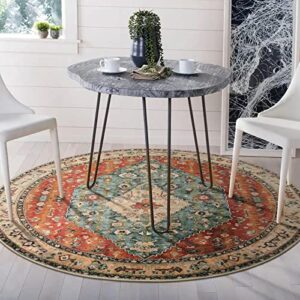 Lahome Boho Tribal Round Rug - 4Ft Persian Soft Bedroom Round Area Rug Entryway Foyer Throw Mat Washable Non-Shedding Non-Slip Sofa Carpet for Nursery Living Dining Room,Rust/Dull Teal