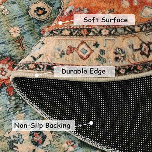 Lahome Boho Tribal Round Rug - 4Ft Persian Soft Bedroom Round Area Rug Entryway Foyer Throw Mat Washable Non-Shedding Non-Slip Sofa Carpet for Nursery Living Dining Room,Rust/Dull Teal