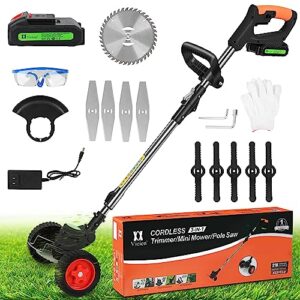 cordless weed eater string trimmer,3-in-1 lightweight push lawn mower & edger tool with 3 types blades,21v 2ah li-ion battery powered for garden and yard,black