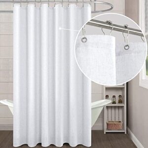 white shower curtain liner hooks textured sheer linen fabric textile faux cotton see through heavy duty weighted waterproof simple elegant modern farmhouse shower curtains for bathroom set 72x 72 inch