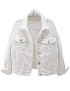 locachy women's casual denim jacket solid color basic long sleeve jean jacket coat white xl