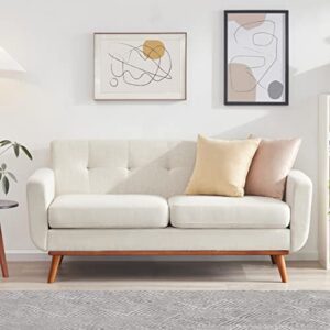 kingfun tbfit 65" w loveseat sofa, mid century modern decor love seat couches for living room, button tufted upholstered love seats furniture, solid and easy to install small couch for bedroom, beige…