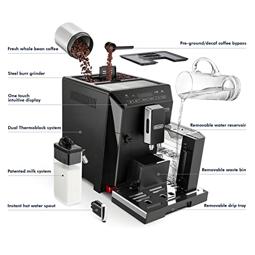 De'Longhi Eletta Fully Automatic Espresso Machine (Refurbished), 1300 milliliters, Black