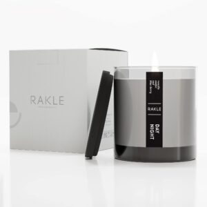 rakle candles for home scented – vanilla amber scented candle 7.4 oz – premium soy wax blend candle jar with lid for home, meditation, aromatherapy – delightful long lasting scents