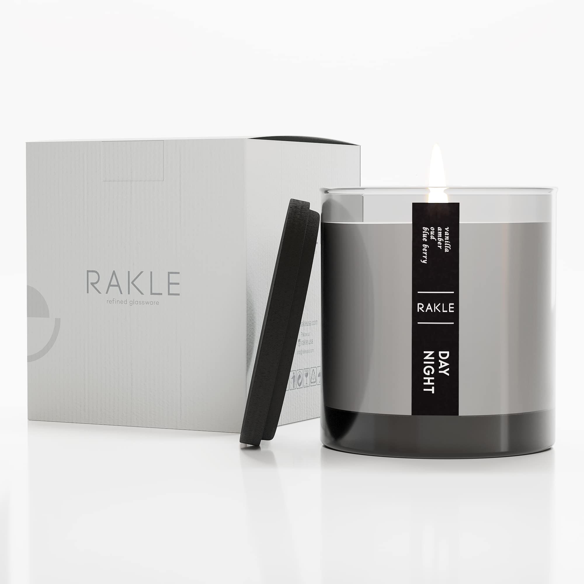 RAKLE Candles for Home Scented – Vanilla Amber Scented Candle 7.4 oz – Premium Soy Wax Blend Candle Jar with Lid for Home, Meditation, Aromatherapy – Delightful Long Lasting Scents