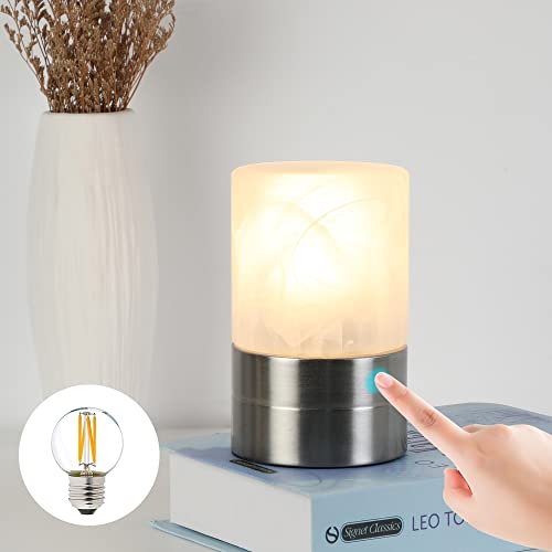 LINNMON Touch Control Table lamp, Mini Size, 3-Way Dimmable Bedside Lamps with Alabaster Glass Shade, Small Desk Lamp for Reading, Bedroom, College Dorm and Kitchen, E26 LED Bulb Included