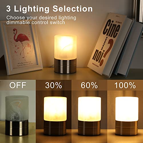 LINNMON Touch Control Table lamp, Mini Size, 3-Way Dimmable Bedside Lamps with Alabaster Glass Shade, Small Desk Lamp for Reading, Bedroom, College Dorm and Kitchen, E26 LED Bulb Included