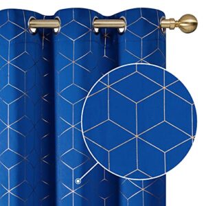 deconovo blackout curtains gold diamond foil print room curtains 42w x 72l inch, thermal insulated noise reducing window grommet drapes living room royal blue 2 panels