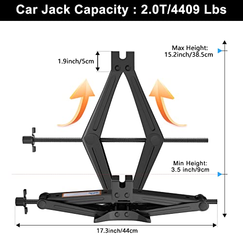 IMAYCC Scissor Lift Jack, Compact Car Jack Kit for Auto SUV, RV, MPV with Smart Ratchet Design, Heavy Duty Tire Changing Kit Lifting 2 Ton (4409 lbs) Tire Jack.