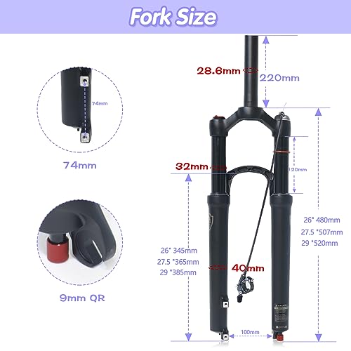 ZTZ Mountain Bike Fork,26 27.5 29 inch MTB Suspension Air Fork ，Rebound Adjust，Travel 120mm,QR 9mm，1-1/8 Straight Tube, Ultralight Mountain Bike Front Fork for XC/AM Bike(Remote Lockout)