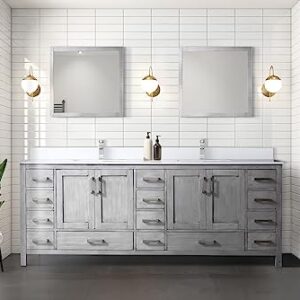 Lexora Jacques 84 in. W x 22 in. D Distressed Grey Double Bath Vanity and White Quartz Top