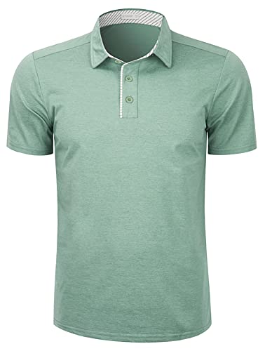 LE VONFORT Mens Quick Dry Performance Golf Polo Shirts Short Sleeve Summer Casual Athletic Collared Shirt Light Green X-Large