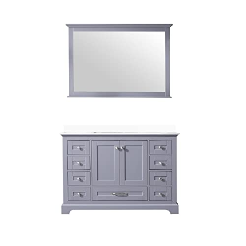 Lexora Dukes 48 in. W x 22 in. D Dark Grey Single Bath Vanity, White Quartz Top, White Square Sink, and 46 in. Mirror