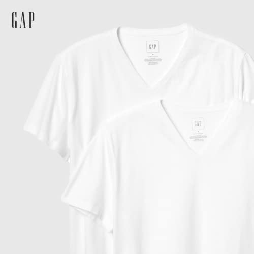 GAP Mens Classic V T-Shirt (2-Pack) T Shirt, White, Small US