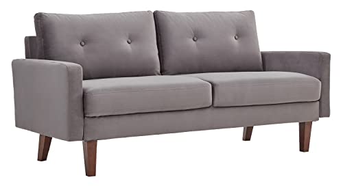 Dreamsir 69" Modern Cream Love Seats Sofa Couch Furniture, Velvet Fabric Mid Century Couch for Living Room, Bedroom, Apartment/Easy, Tool-Free Assembly (Sofa, Gray)