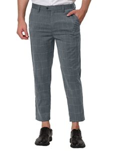 lars amadeus men's dress plaid cropped pants slim fit flat front business checked trousers 32 gray