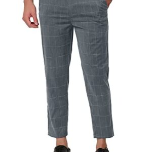 Lars Amadeus Men's Dress Plaid Cropped Pants Slim Fit Flat Front Business Checked Trousers 32 Gray