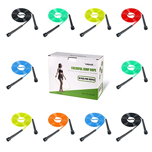 VIIBASE 10 Pack PVC Jump Rope for Cardio Fitness - Versatile Adjustable Skipping Rope for Women Men Kids, Speed Jump Rope for Exercise,9 Feet