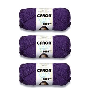 caron simply soft party purple sparkle yarn - 3 pack of 85g/3oz - acrylic - 4 medium (worsted) - 164 yards - knitting, crocheting & crafts
